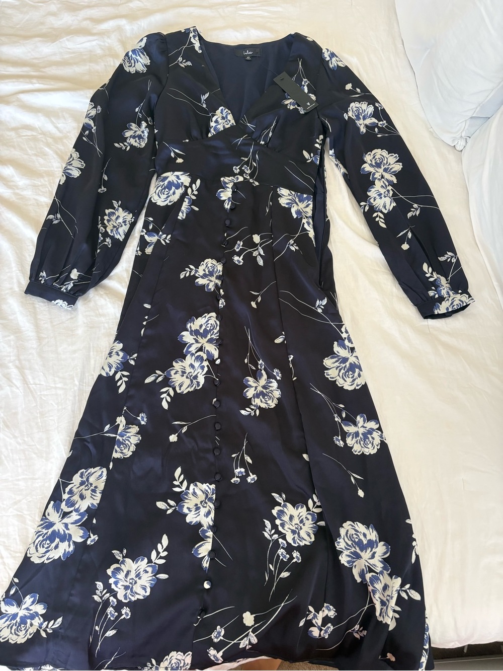 Lulu's Navy Blue Floral Button-Front Maxi Dress